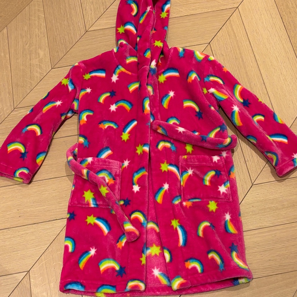 HatleyGirls' Pink Rainbow Hooded Robe with Stars NWT